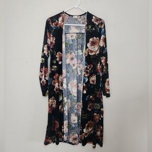 Women's Gorilla Cat Floral Prunt Velvet Duster Sz Small